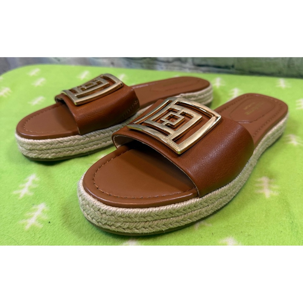 Liz Claiborne Brown Espadrille Platform Slides Sandals‎ Size 7.5